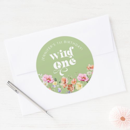 Wildflower Wild one girl 1st birthday Classic Round Sticker