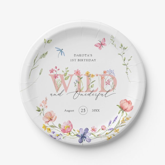 Wildflower Wild & Onederful 1st Birthday Paper Plates (Front)