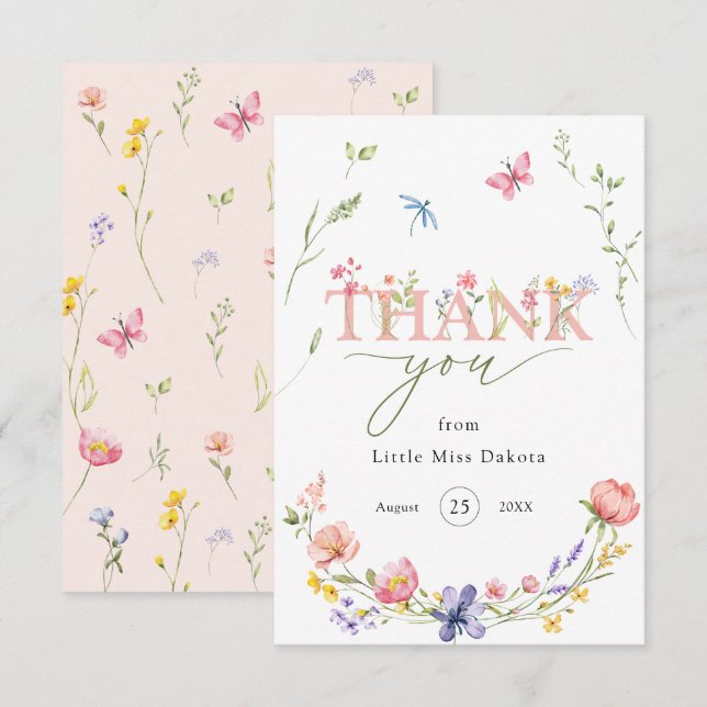 Wildflower Wild & Onederful 1st Birthday Thank You Card (Front/Back)