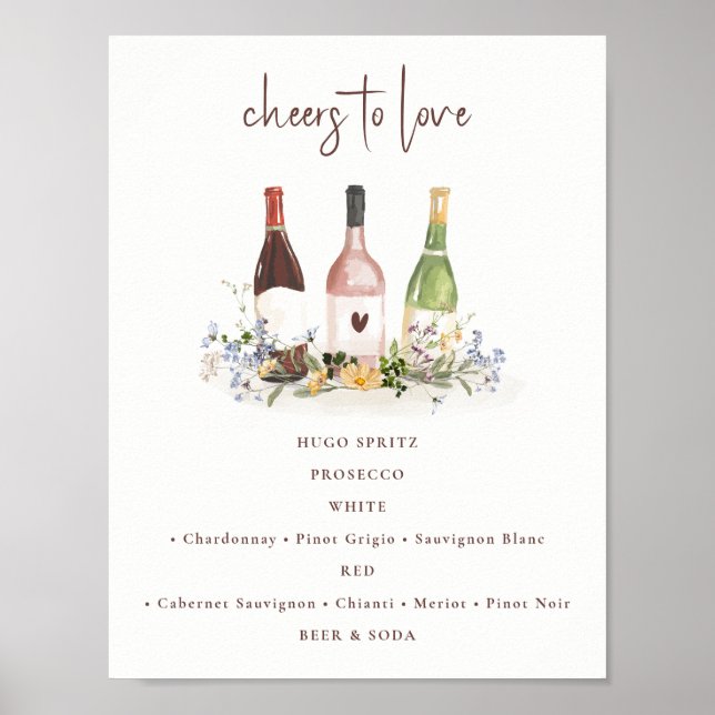Wildflower Wine Bottles Drinks Sign Bridal Shower (Front)