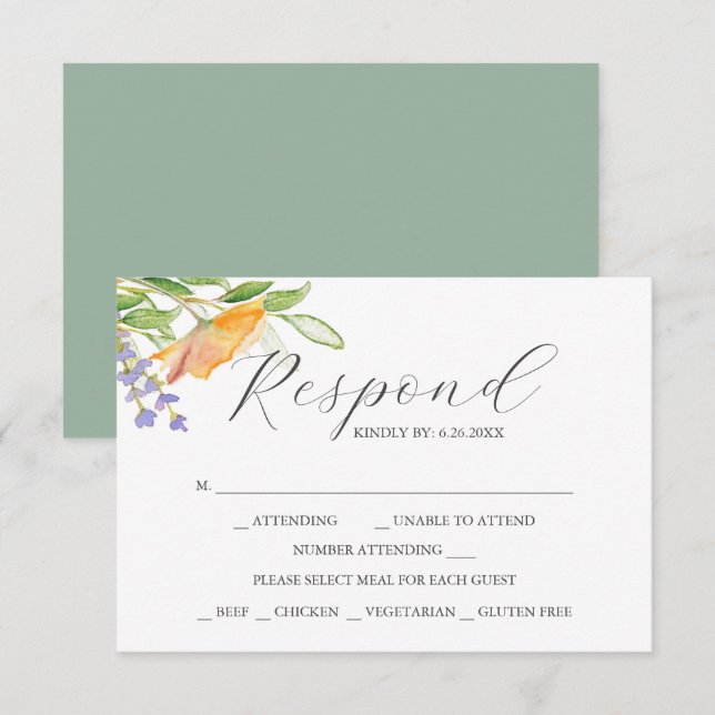 Wildflower with Meal Choice RSVP Cards (Front/Back)