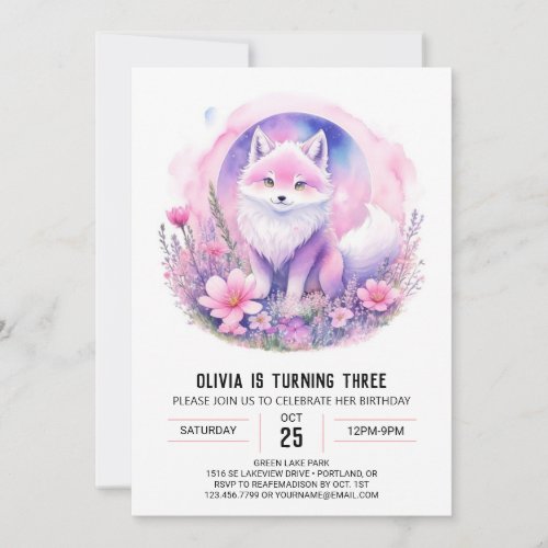 Wildflower Wolf Girl Birthday Invitation