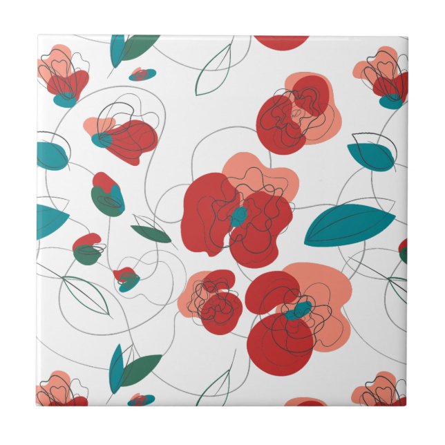 Wildflower Wonderland | Stylized Flowers pattern Ceramic Tile (Front)