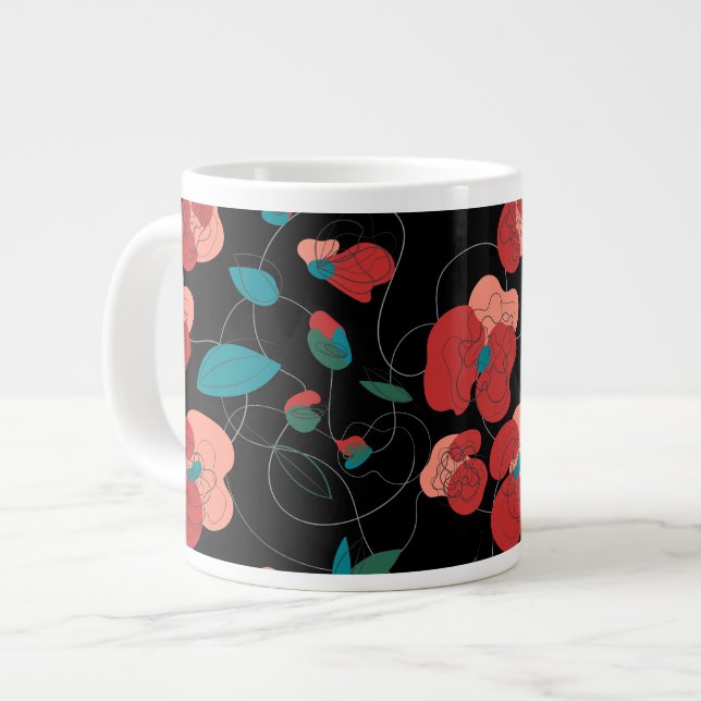 Wildflower Wonderland | Stylized Flowers pattern Giant Coffee Mug (Front Left)