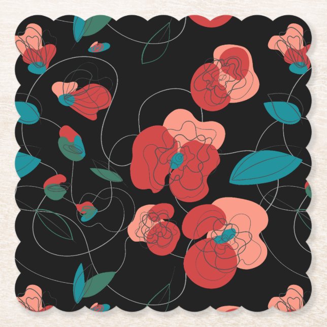 Wildflower Wonderland | Stylized Flowers pattern Paper Coaster (Front)