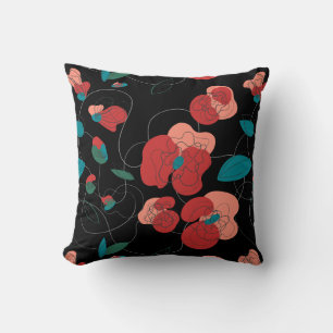 Wildflower Wonderland Stylized Flowers pattern Throw Pillow