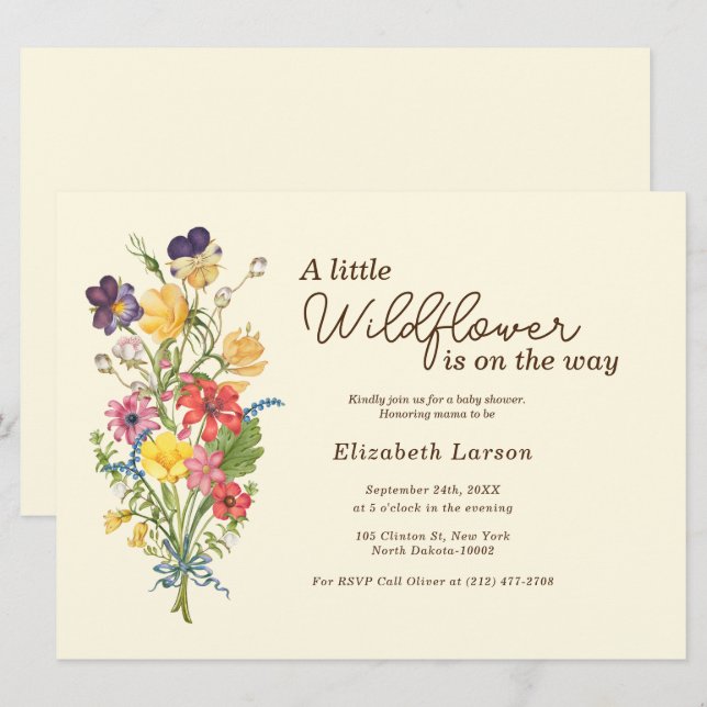 Wildflower Woodland Baby Shower  Invitation (Front/Back)