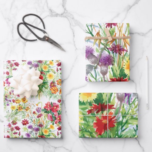 Wildflower Wrapping Paper Flat Sheet Set of 3