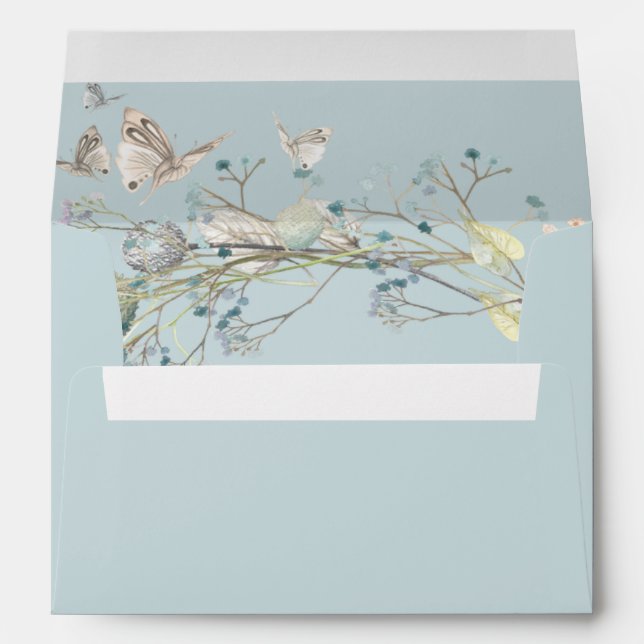 Wildflower Wreath and Butterfly | Blue Baby Shower Envelope (Back (Bottom))