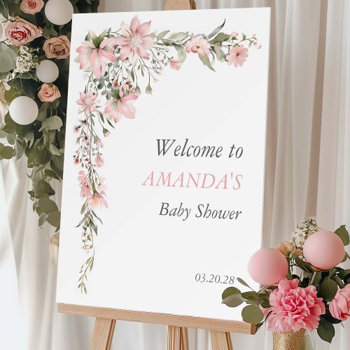 Wildflower Wreath Baby Girl Shower Welcome Sign