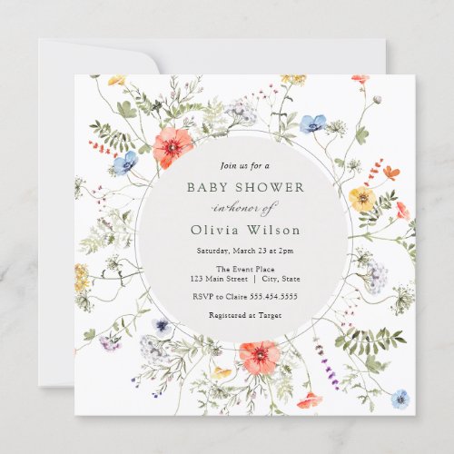 Wildflower Wreath Baby Shower Invitation