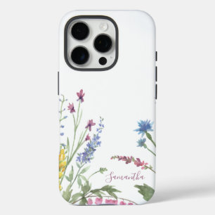 Wildflower Wreath Blue Watercolor Personalized iPhone 16 Pro Case