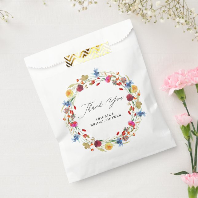 Wildflower Wreath Bridal  Shower Custom Thank You Favor Bag (Sealed)