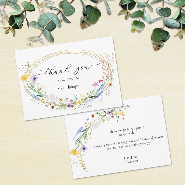 Wildflower Wreath Bridal Shower Flat Note Card (Wreath of wildflowers bridal shower flat note cards with message on the back)