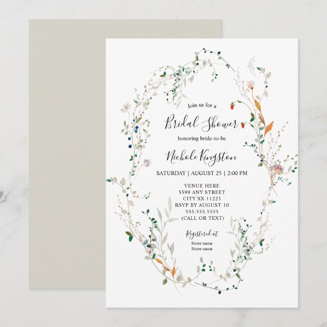 Wildflower Wreath Bridal Shower Invitation (Front/Back)