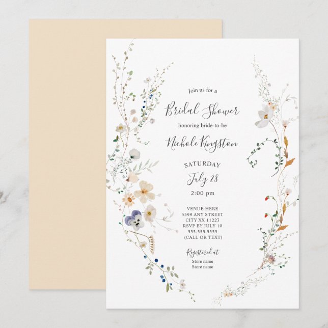 Wildflower Wreath Bridal Shower Invitation (Front/Back)