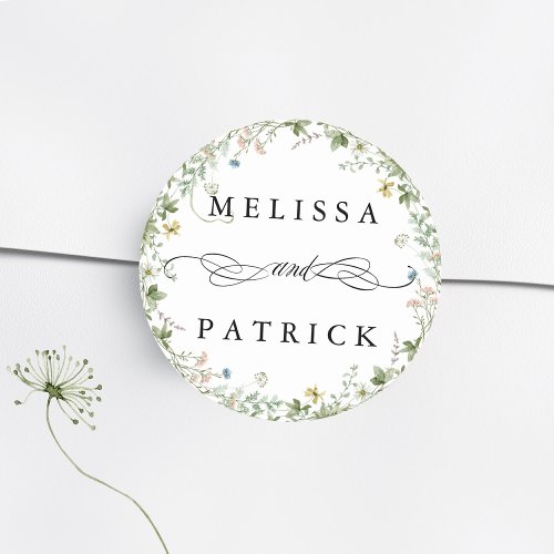 Wildflower Wreath Elegant Wedding  Classic Round Sticker