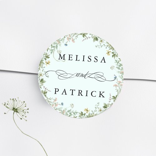 Wildflower Wreath Elegant Wedding Mint Classic Round Sticker