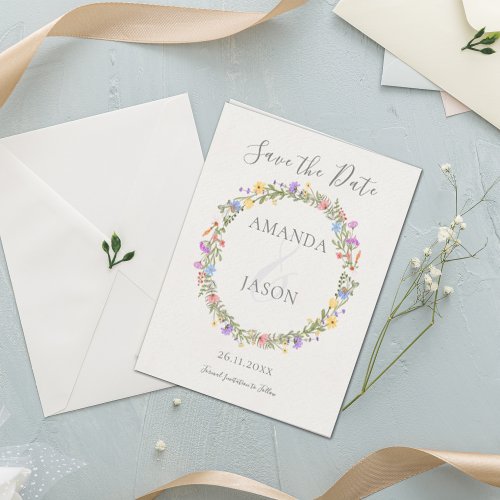 Wildflower Wreath Floral Wedding Save the Date
