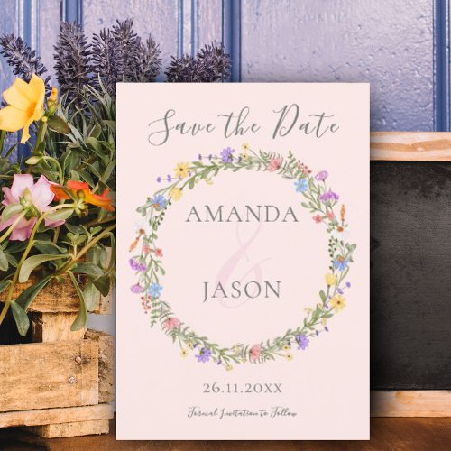 wildflower Wreath Floral Wedding Save the Date