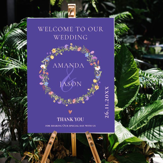 Wildflower Wreath Floral Welcome to Our Wedding Poster (Creator Uploaded)