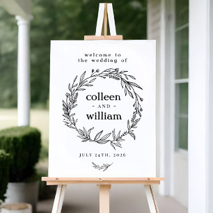 Wildflower Wreath Folk Rustic Wedding Welcome Sign