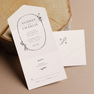 Wildflower Wreath Ivory Wedding All in One Invitation
