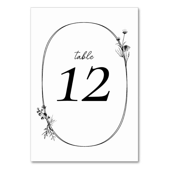 Wildflower Wreath Ivory Wedding Table Number (Front)