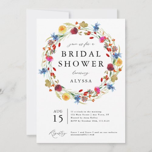 Wildflower Wreath Love in Bloom Bridal Shower Invitation