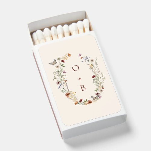 Wildflower Wreath Monogram Boho Custom Wedding Matchboxes