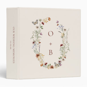 Wildflower Wreath Monogram Custom Wedding Album 3 Ring Binder