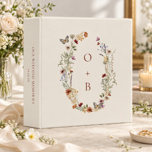 Wildflower Wreath Monogram Custom Wedding Album 3 Ring Binder