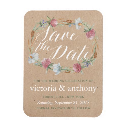 Wildflower Wreath On Kraft Country Save The Date Magnet