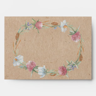 Wildflower Wreath On Kraft Country Wedding Envelope