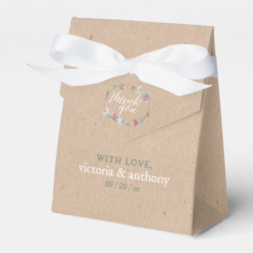 Wildflower Wreath On Kraft Country Wedding Favor Boxes