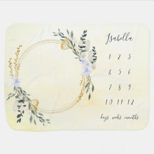 Wildflower Wreath on Yellow Milestone Baby Blanket