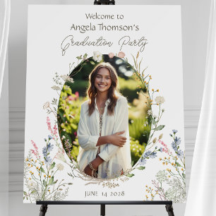 Wildflower Wreath Photo Graduation Welcome Sign