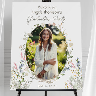 Wildflower Wreath Photo Graduation Welcome Sign