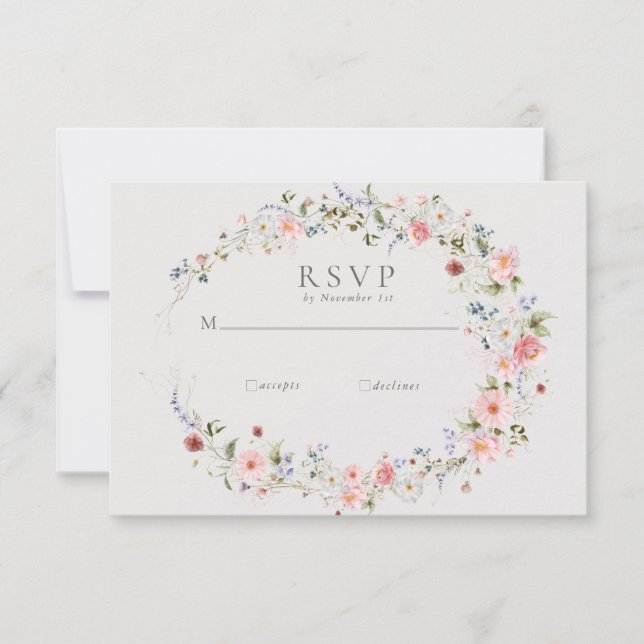  Wildflower Wreath |  Rsvp Wedding Card (Front)