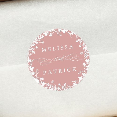 Wildflower Wreath Silhouette Wedding Dusty Pink  Classic Round Sticker