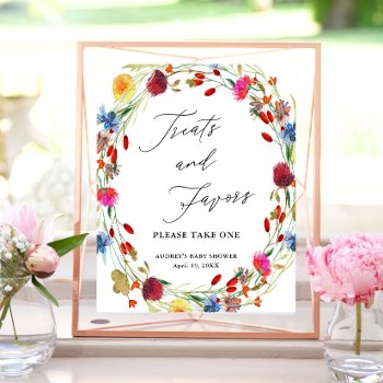 Wildflower Wreath Treats And Favors Shower Display Poster by FancyShmancyNotes at Zazzle