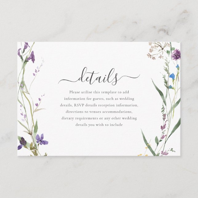 Wildflower Wreath Wedding Details Enclosure Card (Front)