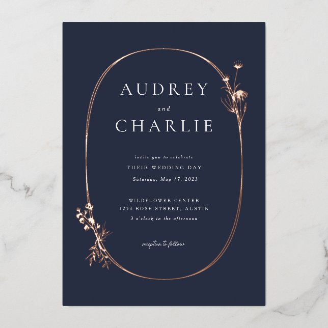 Wildflower Wreath Wedding Foil Invitation (Front)