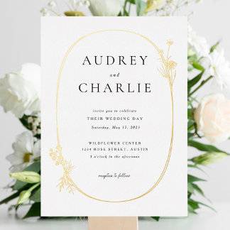 Wildflower Wreath Wedding  Foil Invitation