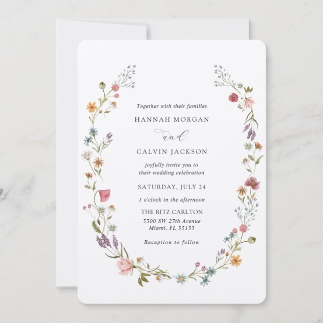 Wildflower Wreath Wedding Invitation (Front)