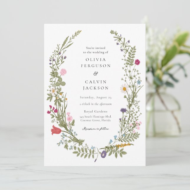 Wildflower Wreath Wedding Invitation (Standing Front)
