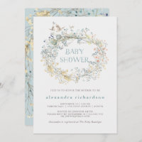 Wildflower Wreath with Butterfly | Baby Shower Invitation