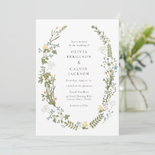 Wildflower Yellow and Blue Flowers Wreath Wedding Invitation