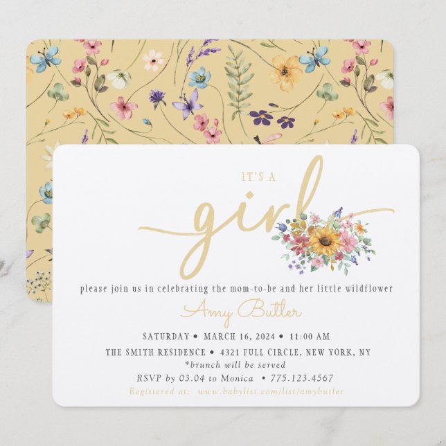 Wildflower Yellow Baby Shower Invitation (Front/Back)