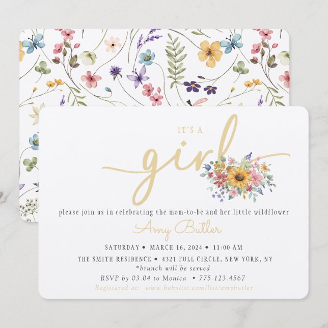 Wildflower Yellow Baby Shower Invitation (Front/Back)